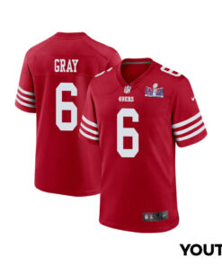Danny Gray 6 San Francisco 49ers Super Bowl LVIII Patch Game YOUTH Jersey - Scarlet JS1966 nicesnker