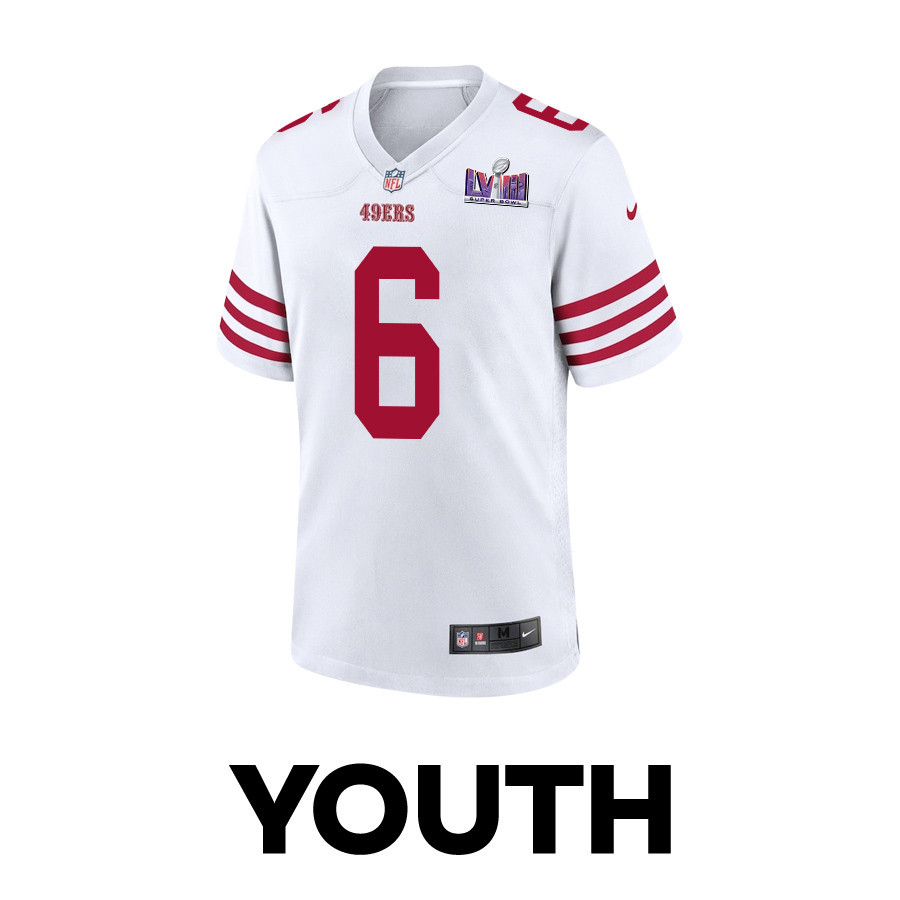Danny Gray 6 San Francisco 49ers Super Bowl LVIII Patch Game YOUTH Jersey - White JS9753 nicesnker - Image 2