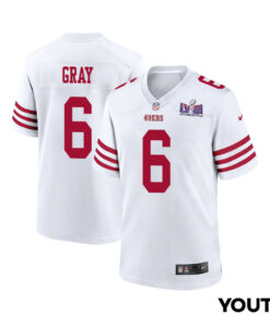 Danny Gray 6 San Francisco 49ers Super Bowl LVIII Patch Game YOUTH Jersey - White JS9753 nicesnker