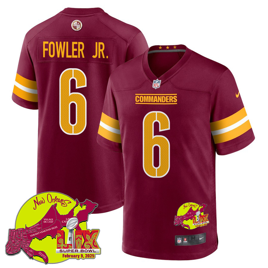 Dante Fowler Jr. 6 Washington Commanders Super Bowl LIX New Orleans Patch Game Men Jersey - Burgundy JS9874 nicesnker