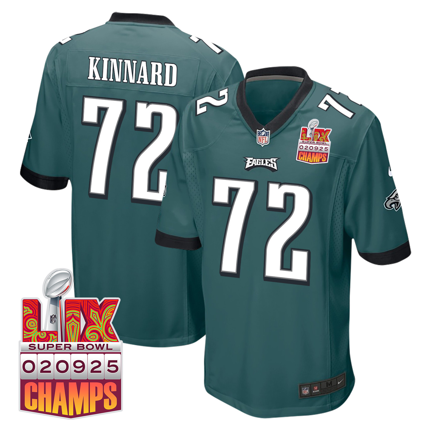 Darian Kinnard 72 Philadelphia Eagles Super Bowl LIX Champions Patch Game Men Jersey - Midnight Green JS1988 nicesnker