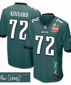 Darian Kinnard 72 Philadelphia Eagles Super Bowl LIX Champions Patch 'New Orleans - Where Passion Ignites' EMBROIDERED Game Men Jersey - Midnight Green JS7871 nicesnker