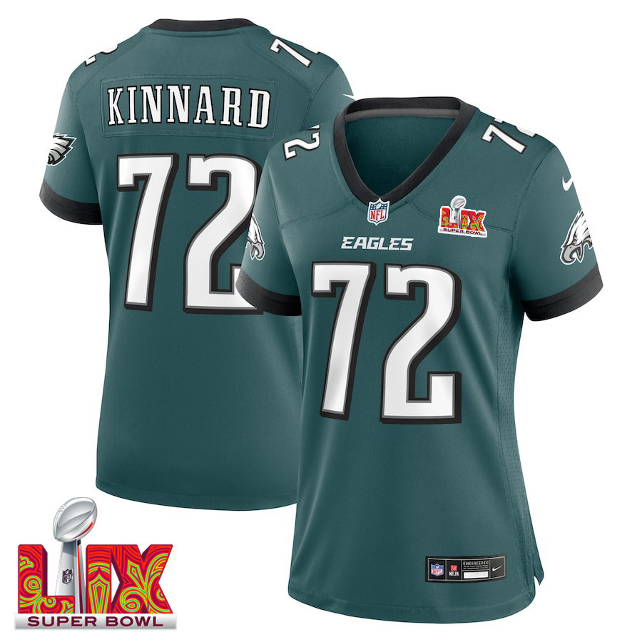 Darian Kinnard #72 Philadelphia Eagles Super Bowl LIX Women's Jersey - Midnight Green JS3236 nicesnker