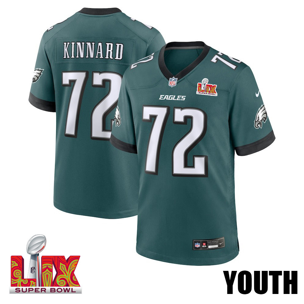 Darian Kinnard #72 Philadelphia Eagles Super Bowl LIX YOUTH Jersey - Midnight Green JS7435 nicesnker