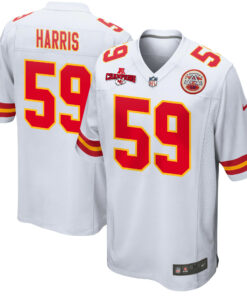 Darius Harris 59 Kansas City Chiefs AFC Champions Patch Game Men Jersey - White JS5100 nicesnker