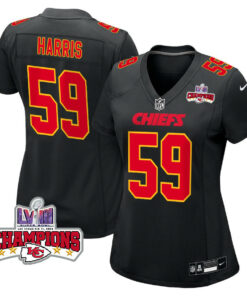 Darius Harris 59 Kansas City Chiefs Super Bowl LVIII Champions 4 Stars Patch Fashion Game Women Jersey - Carbon Black JS9577 nicesnker