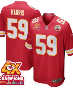 Darius Harris 59 Kansas City Chiefs Super Bowl LVIII Champions 4X Game Men Jersey - Red JS9270 nicesnker