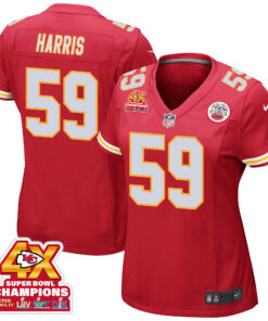 Darius Harris 59 Kansas City Chiefs Super Bowl LVIII Champions 4X Game Women Jersey - Red JS8307 nicesnker