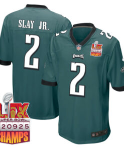 Darius Slay Jr. 2 Philadelphia Eagles Super Bowl LIX Champions Patch Game Men Jersey - Midnight Green JS5586 nicesnker