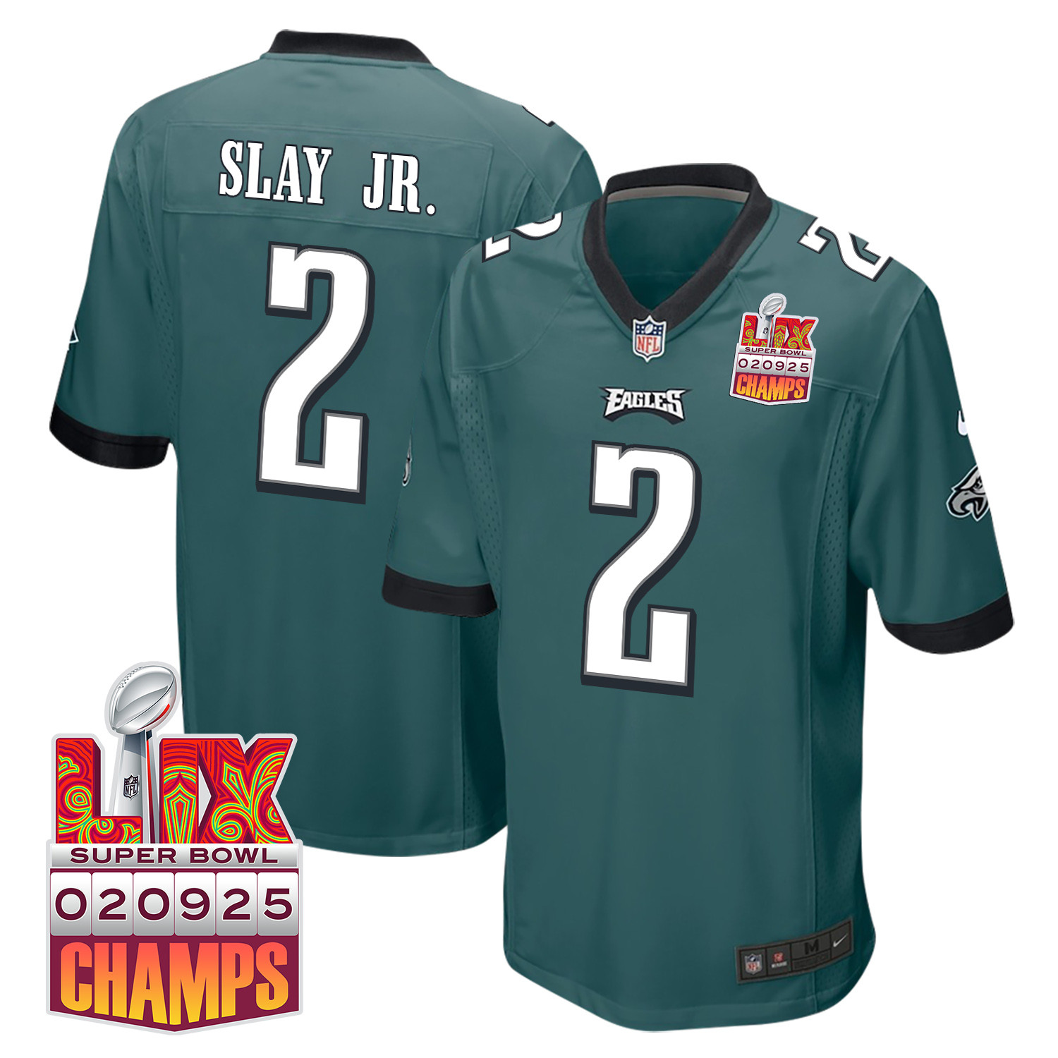 Darius Slay Jr. 2 Philadelphia Eagles Super Bowl LIX Champions Patch Game Men Jersey - Midnight Green JS5586 nicesnker