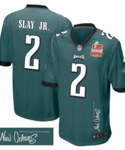 Darius Slay Jr. 2 Philadelphia Eagles Super Bowl LIX Champions Patch 'New Orleans - Where Legends Are Made' EMBROIDERED Game Men Jersey - Midnight Green JS4056 nicesnker
