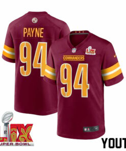 Daron Payne #94 Washington Commanders Super Bowl LIX Youth Jersey - Burgundy JS4254 nicesnker