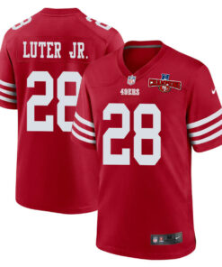 Darrell Luter Jr. 28 San Francisco 49ers NFC Champions Patch Game Men Jersey - Scarlet JS8014 nicesnker