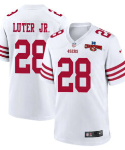 Darrell Luter Jr. 28 San Francisco 49ers NFC Champions Patch Game Men Jersey - White JS3414 nicesnker