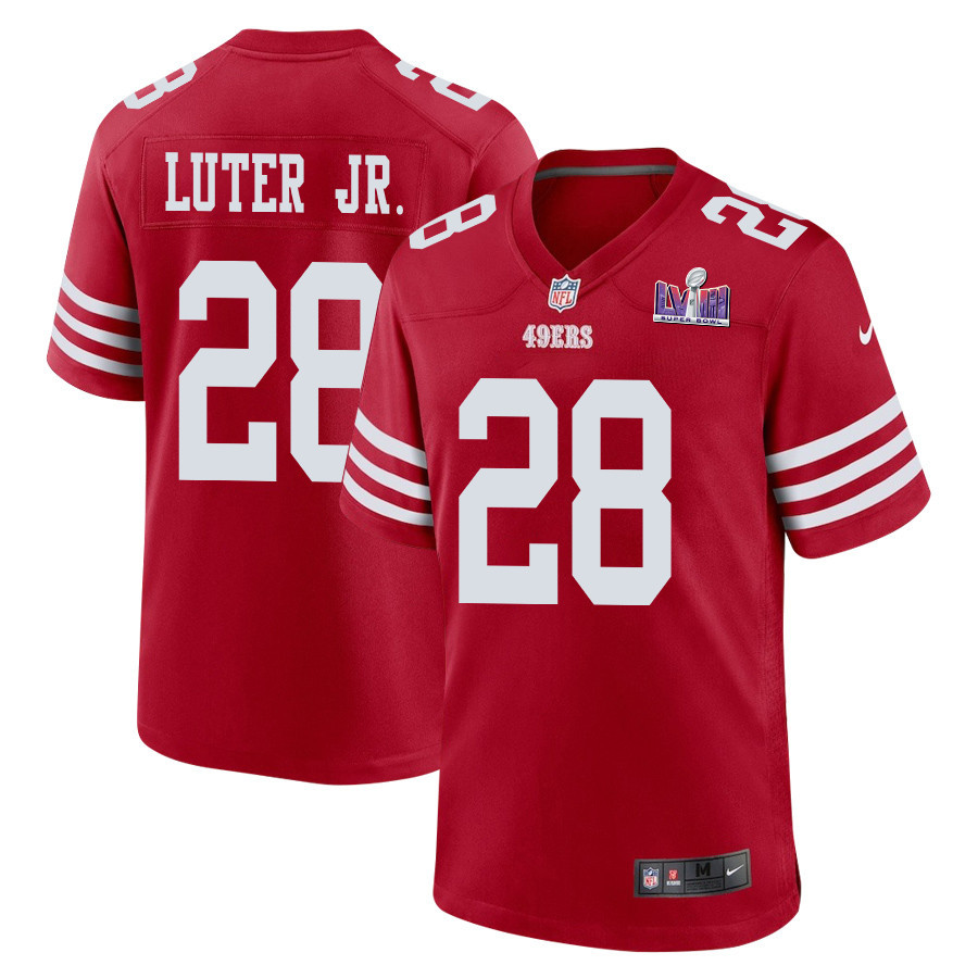 Darrell Luter Jr. 28 San Francisco 49ers Super Bowl LVIII Patch Game Men Jersey - Scarlet JS2382 nicesnker