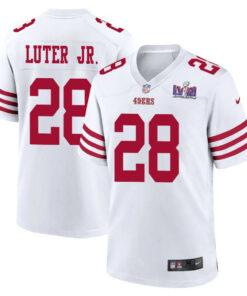 Darrell Luter Jr. 28 San Francisco 49ers Super Bowl LVIII Patch Game Men Jersey - White JS2819 nicesnker