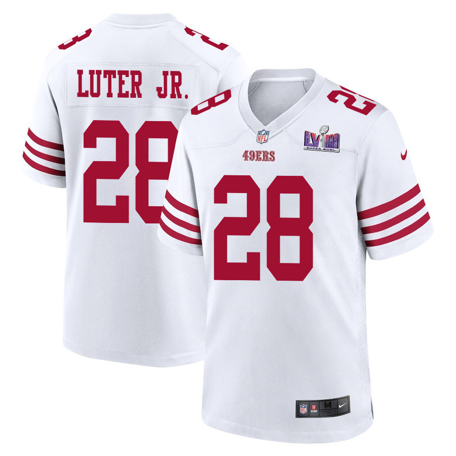 Darrell Luter Jr. 28 San Francisco 49ers Super Bowl LVIII Patch Game Men Jersey - White JS2819 nicesnker