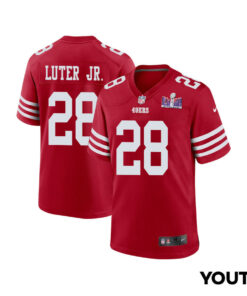 Darrell Luter Jr. 28 San Francisco 49ers Super Bowl LVIII Patch Game YOUTH Jersey - Scarlet JS9677 nicesnker