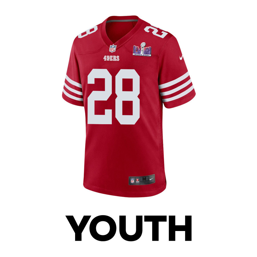 Darrell Luter Jr. 28 San Francisco 49ers Super Bowl LVIII Patch Game YOUTH Jersey - Scarlet JS9677 nicesnker - Image 2