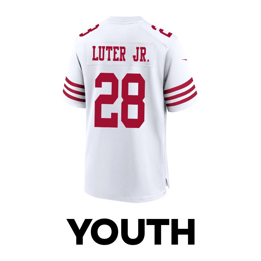 Darrell Luter Jr. 28 San Francisco 49ers Super Bowl LVIII Patch Game YOUTH Jersey - White JS5155 nicesnker - Image 3