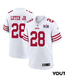 Darrell Luter Jr. 28 San Francisco 49ers Super Bowl LVIII Patch Game YOUTH Jersey - White JS5155 nicesnker