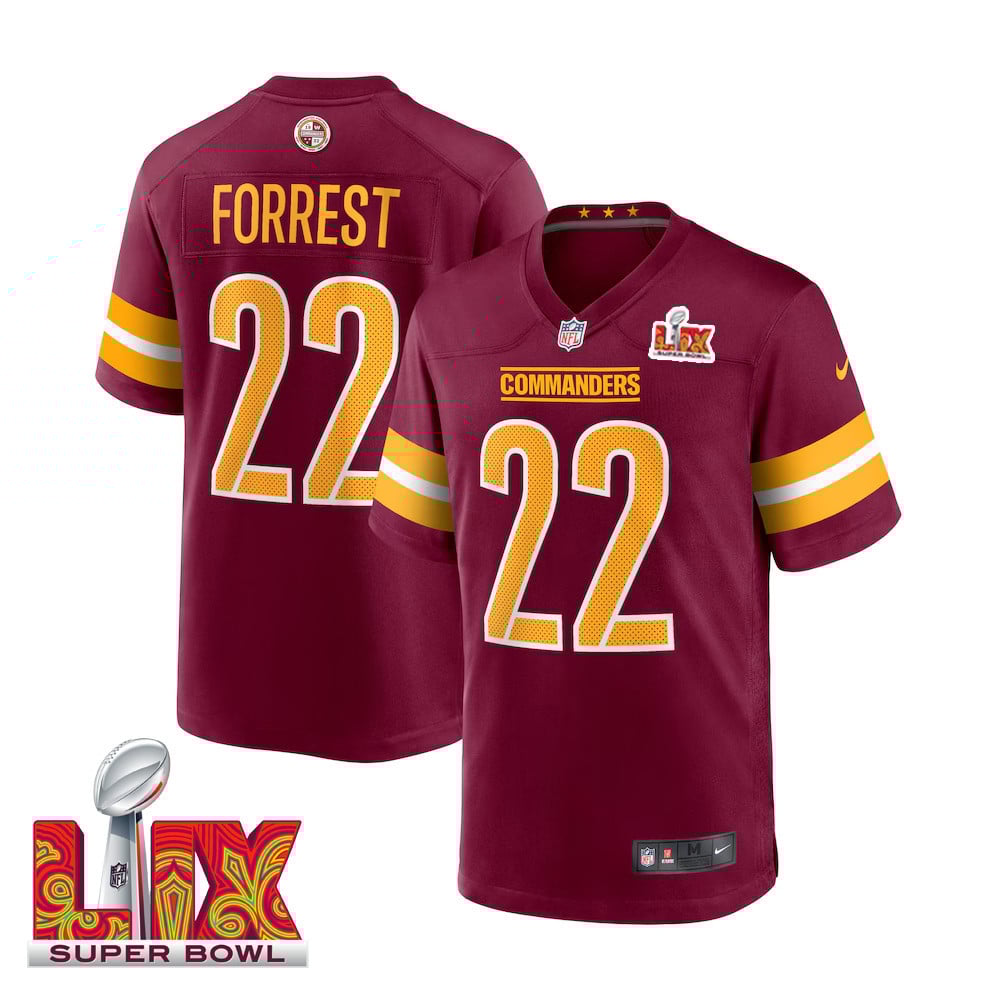 Darrick Forrest #22 Washington Commanders Super Bowl LIX Jersey - Men's - Burgundy JS5204 nicesnker