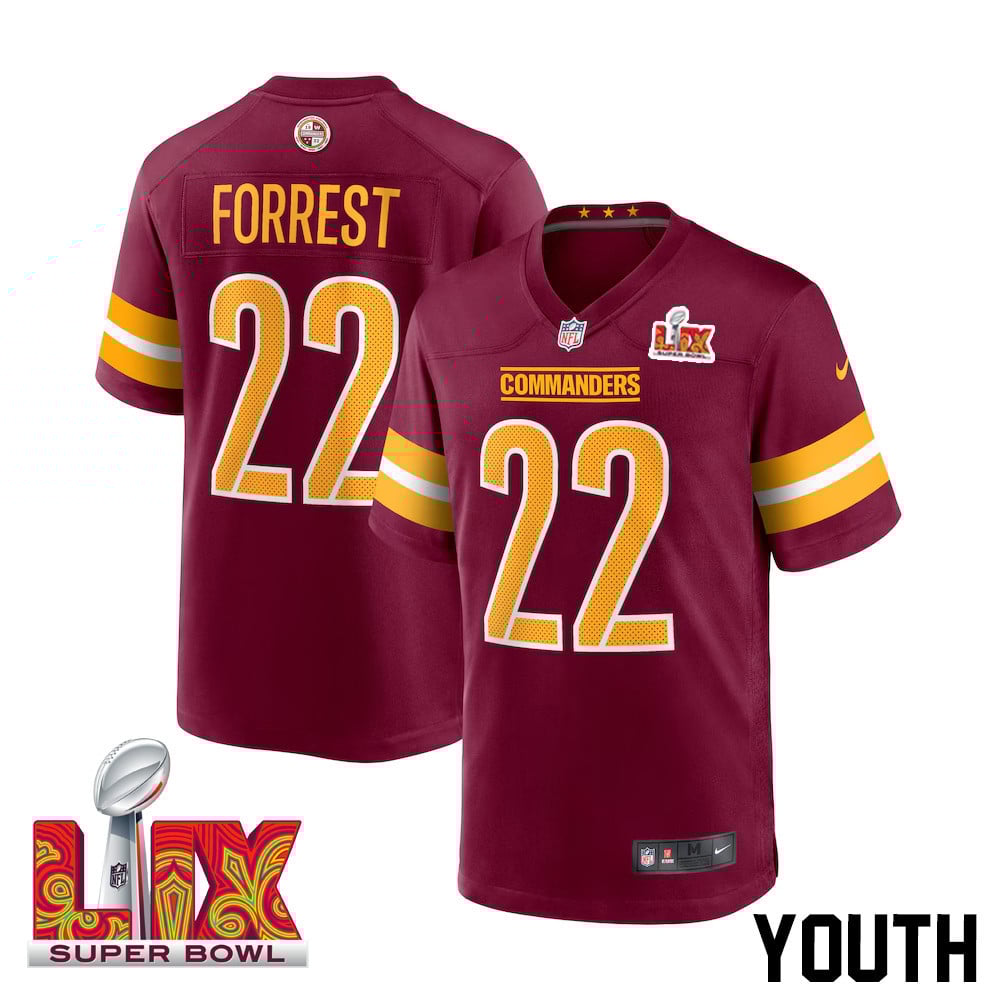 Darrick Forrest #22 Washington Commanders Super Bowl LIX Youth Jersey - Burgundy JS9158 nicesnker