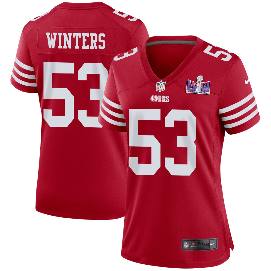 Dee Winters 53 San Francisco 49ers Super Bowl LVIII Patch Game Women Jersey - Scarlet JS4923 nicesnker