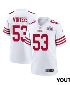 Dee Winters 53 San Francisco 49ers Super Bowl LVIII Patch Game YOUTH Jersey - White JS4178 nicesnker
