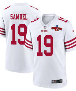 Deebo Samuel 19 San Francisco 49ers NFC Champions Patch Game Men Jersey - White JS8604 nicesnker