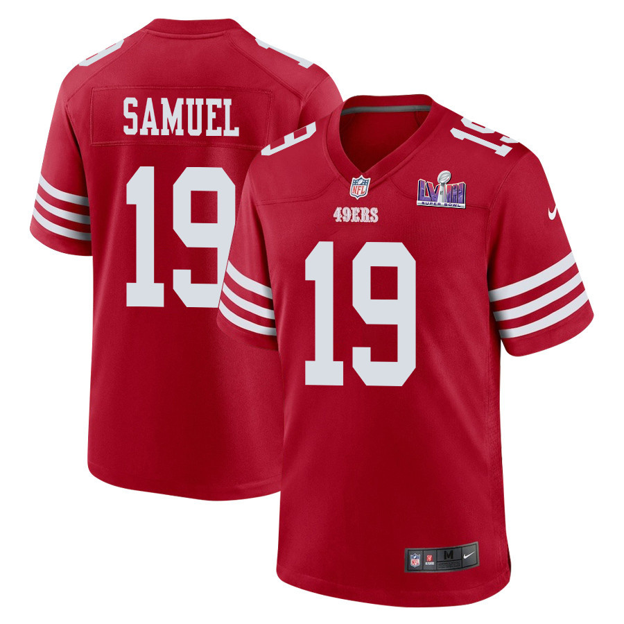 Deebo Samuel 19 San Francisco 49ers Super Bowl LVIII Patch Game Men Jersey - Scarlet JS8858 nicesnker