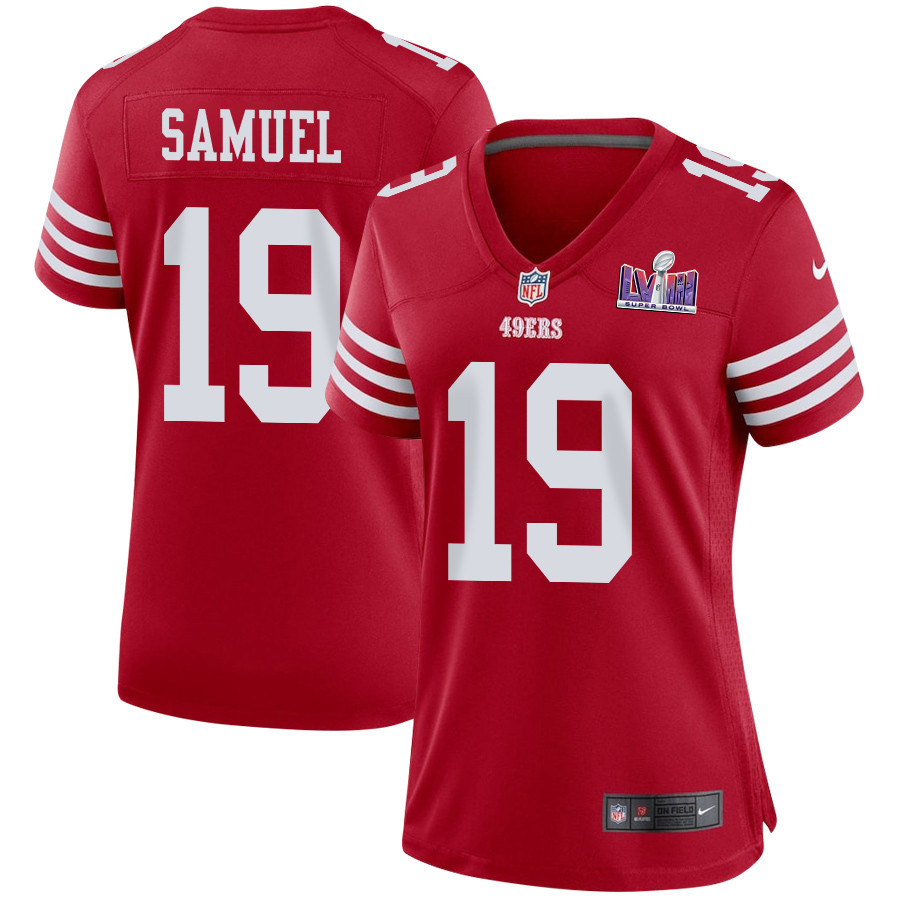 Deebo Samuel 19 San Francisco 49ers Super Bowl LVIII Patch Game Women Jersey - Scarlet JS3460 nicesnker