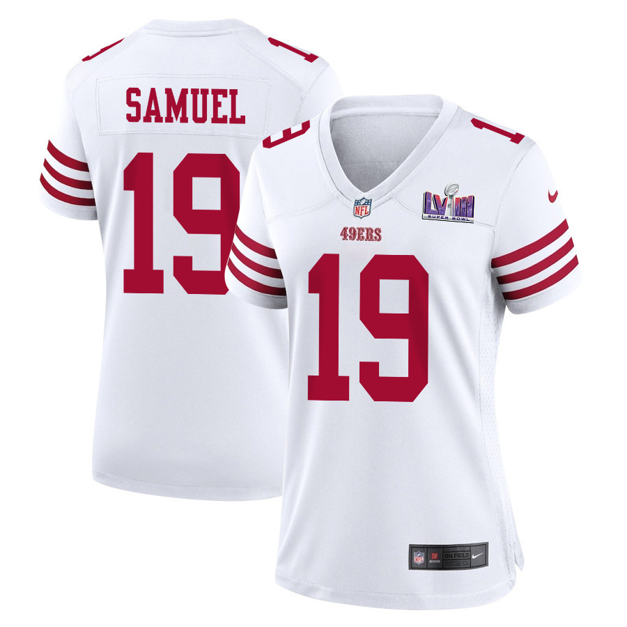 Deebo Samuel 19 San Francisco 49ers Super Bowl LVIII Patch Game Women Jersey - White JS5902 nicesnker