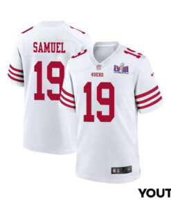Deebo Samuel 19 San Francisco 49ers Super Bowl LVIII Patch Game YOUTH Jersey - White JS5464 nicesnker
