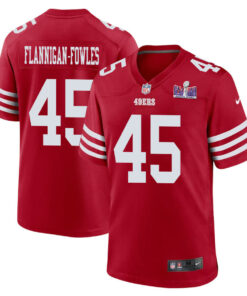 Demetrius Flannigan-Fowles 45 San Francisco 49ers Super Bowl LVIII Patch Game Men Jersey - Scarlet JS9271 nicesnker