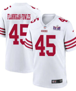 Demetrius Flannigan-Fowles 45 San Francisco 49ers Super Bowl LVIII Patch Game Men Jersey - White JS6908 nicesnker