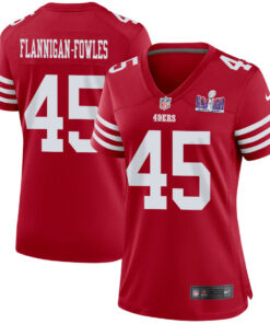 Demetrius Flannigan-Fowles 45 San Francisco 49ers Super Bowl LVIII Patch Game Women Jersey - Scarlet JS8152 nicesnker