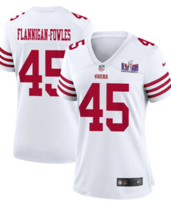 Demetrius Flannigan-Fowles 45 San Francisco 49ers Super Bowl LVIII Patch Game Women Jersey - White JS8880 nicesnker
