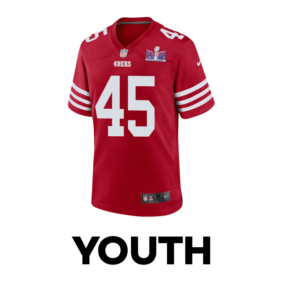 Demetrius Flannigan-Fowles 45 San Francisco 49ers Super Bowl LVIII Patch Game YOUTH Jersey - Scarlet JS3630 nicesnker - Image 2