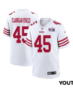 Demetrius Flannigan-Fowles 45 San Francisco 49ers Super Bowl LVIII Patch Game YOUTH Jersey - White JS6330 nicesnker