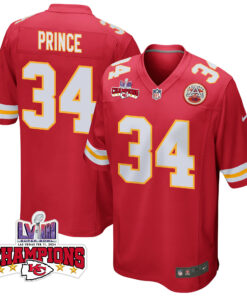 Deneric Prince 34 Kansas City Chiefs Super Bowl LVIII Champions 4 Stars Patch Game Men Jersey - Red JS2291 nicesnker