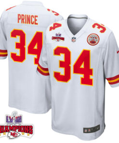 Deneric Prince 34 Kansas City Chiefs Super Bowl LVIII Champions 4 Stars Patch Game Men Jersey - White JS4608 nicesnker