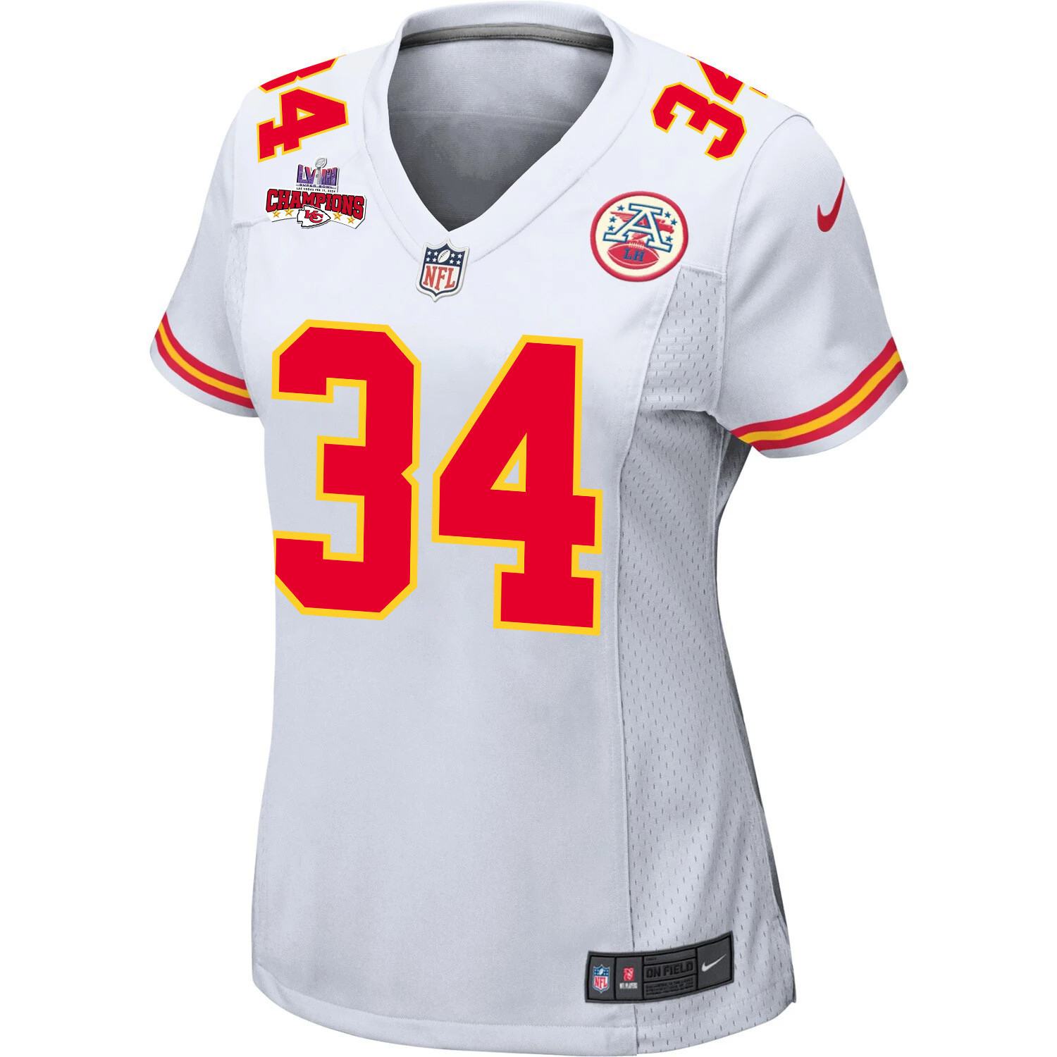 Deneric Prince 34 Kansas City Chiefs Super Bowl LVIII Champions 4 Stars Patch Game Women Jersey - White JS2839 nicesnker - Image 2