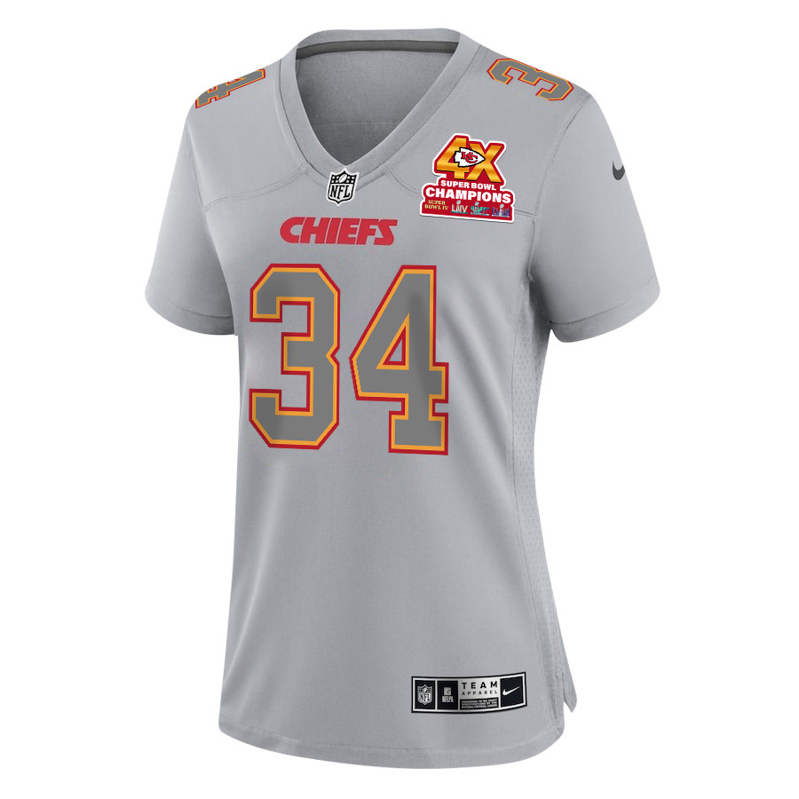 Deneric Prince 34 Kansas City Chiefs Super Bowl LVIII Champions 4X Atmosphere Fashion Game Women Jersey - Gray JS3580 nicesnker - Image 3