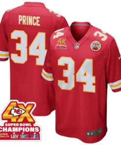 Deneric Prince 34 Kansas City Chiefs Super Bowl LVIII Champions 4X Game Men Jersey - Red JS5132 nicesnker