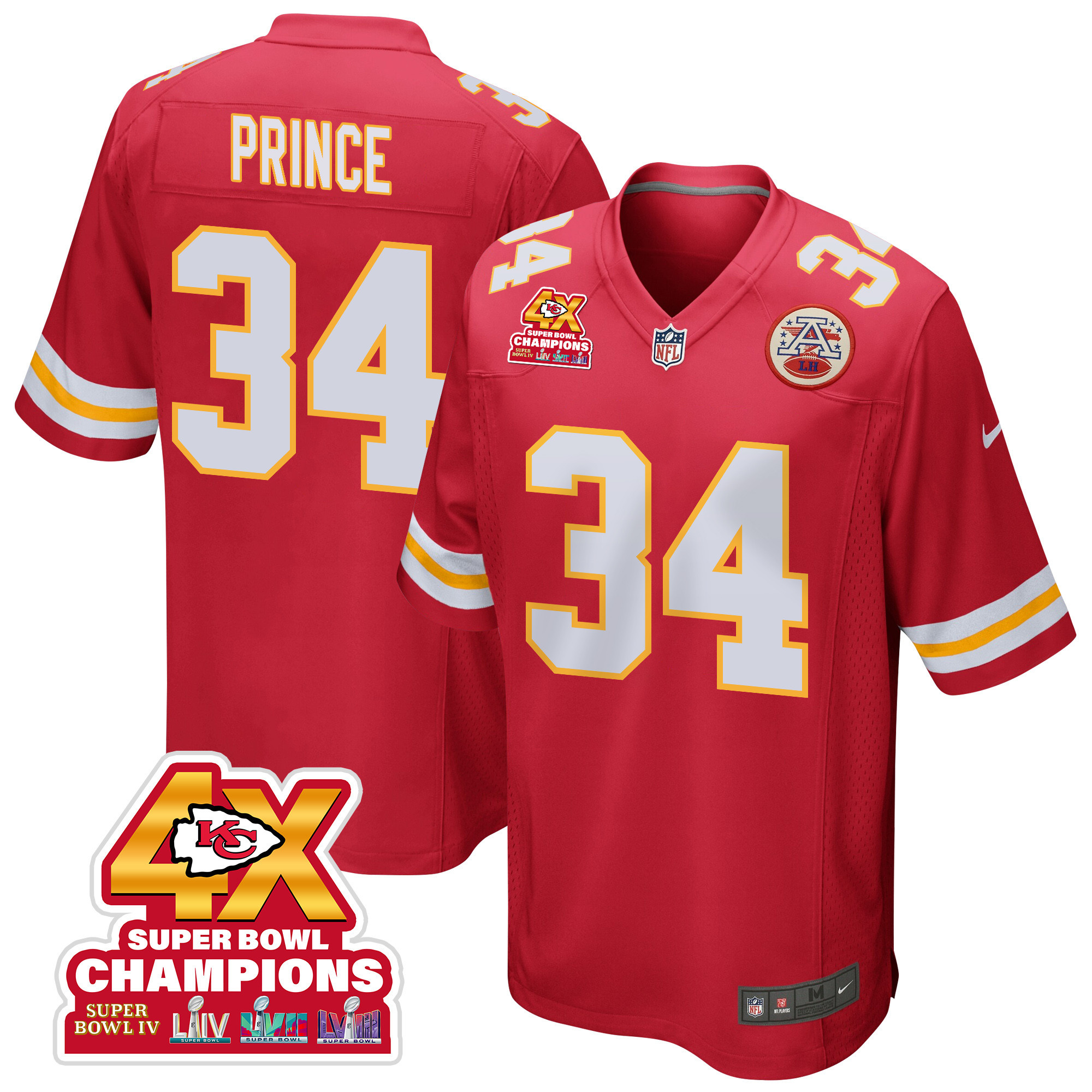 Deneric Prince 34 Kansas City Chiefs Super Bowl LVIII Champions 4X Game Men Jersey - Red JS5132 nicesnker
