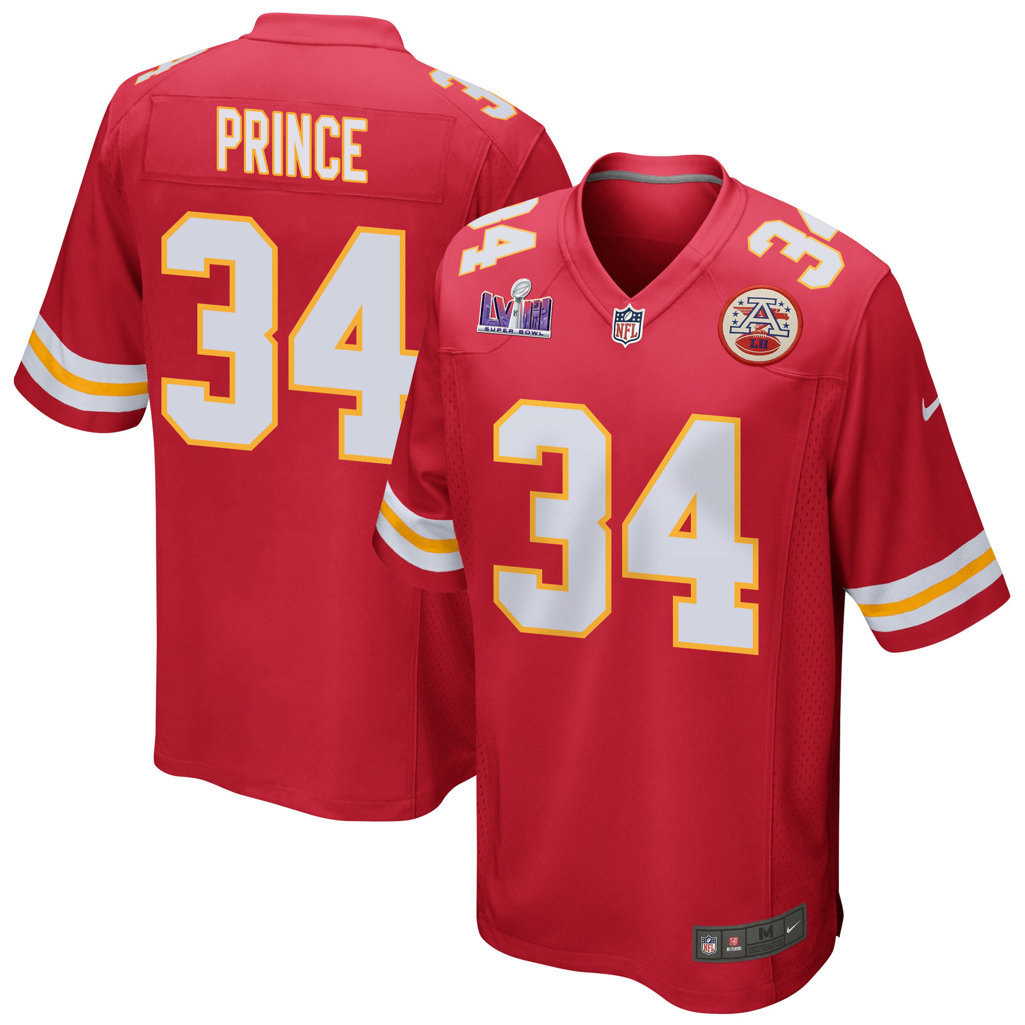 Deneric Prince 34 Kansas City Chiefs Super Bowl LVIII Patch Game Men Jersey - Red JS1994 nicesnker