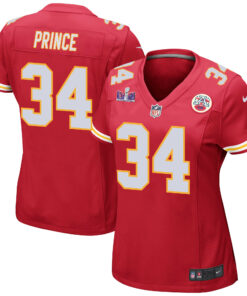 Deneric Prince 34 Kansas City Chiefs Super Bowl LVIII Patch Game Women Jersey - Red JS9492 nicesnker
