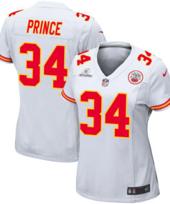 Deneric Prince 34 Kansas City Chiefs Super Bowl LVIII Patch Game Women Jersey - White JS2027 nicesnker
