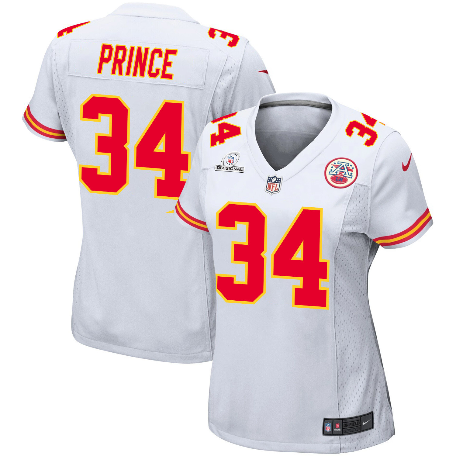 Deneric Prince 34 Kansas City Chiefs Super Bowl LVIII Patch Game Women Jersey - White JS2027 nicesnker